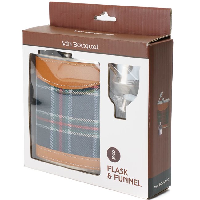 Flask Scottish, with leather cover,  H13.5x9.5cm