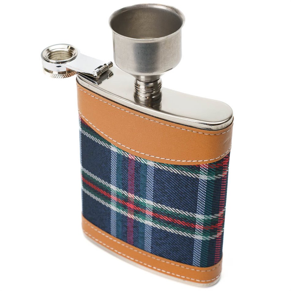 Flask Scottish, with leather cover,  H13.5x9.5cm