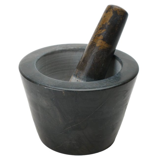 Marble mortar and pestle, black, H 9, D12.7cm