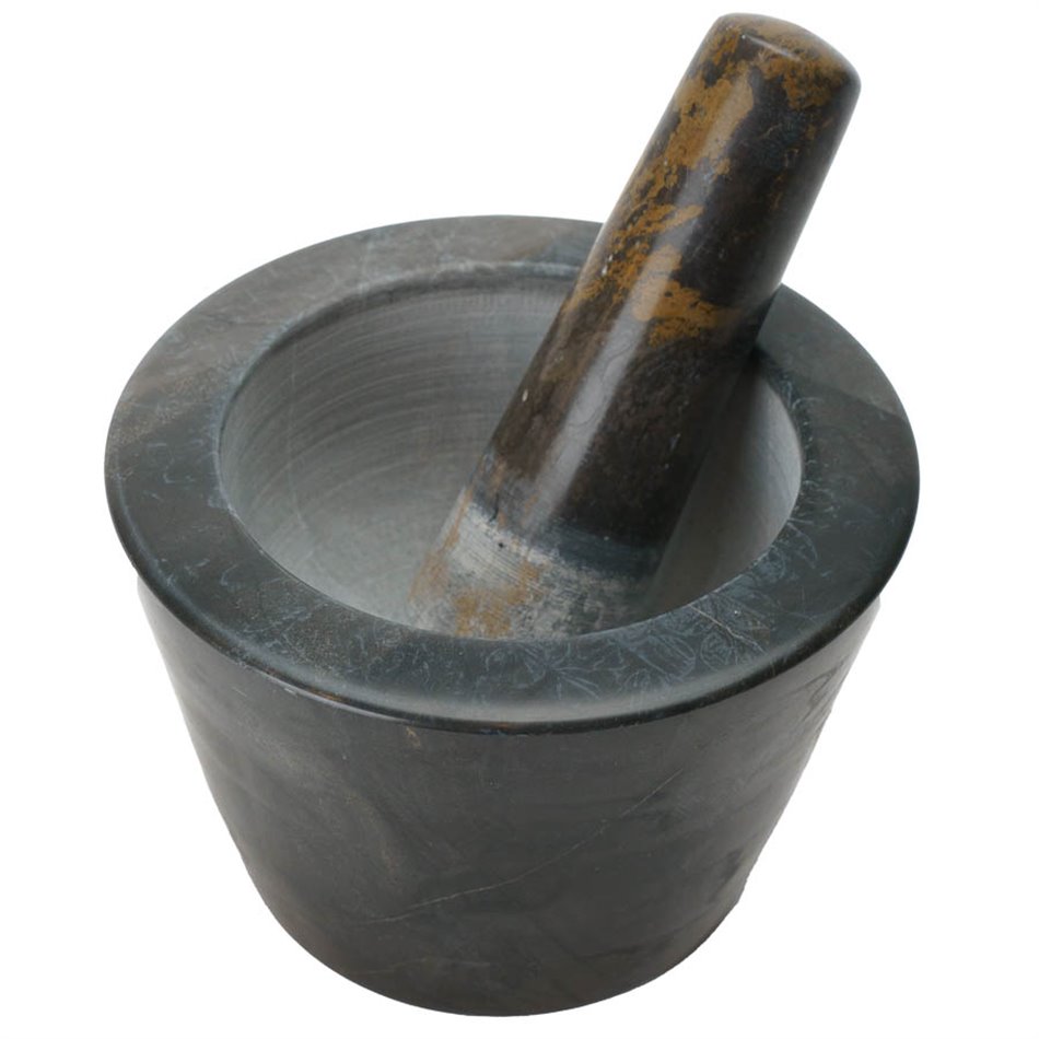 Marble mortar and pestle, black, H 9, D12.7cm