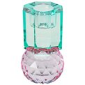 Crystal candleholder, pink/mint,  H10.5cm, D6cm