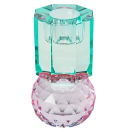 Crystal candleholder, pink/mint,  H10.5cm, D6cm