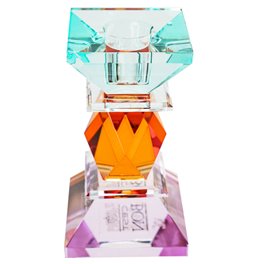 Crystal candleholder, violet/amber/mint, H11x5.8x5.8cm