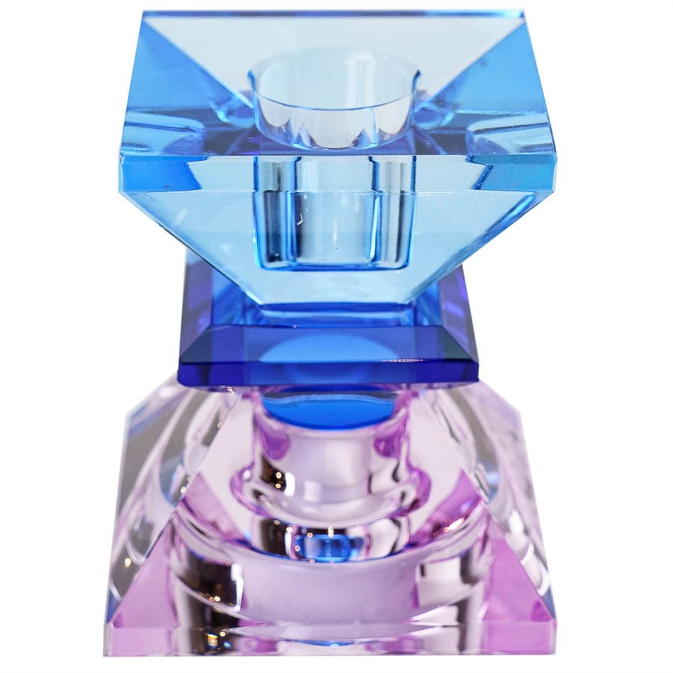 Crystal candleholder, violet/blue/cobalt, H7.4x6x6cm