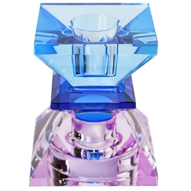Crystal candleholder, violet/blue/cobalt, H7.4x6x6cm