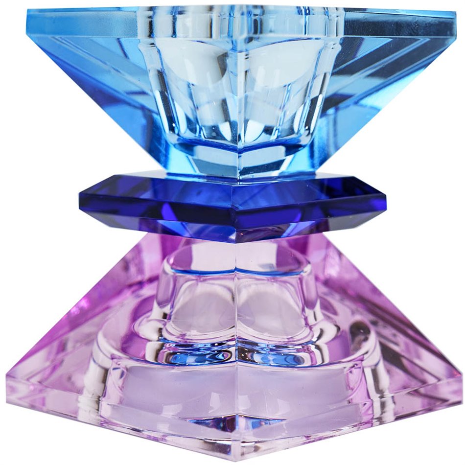 Crystal candleholder, violet/blue/cobalt, H7.4x6x6cm