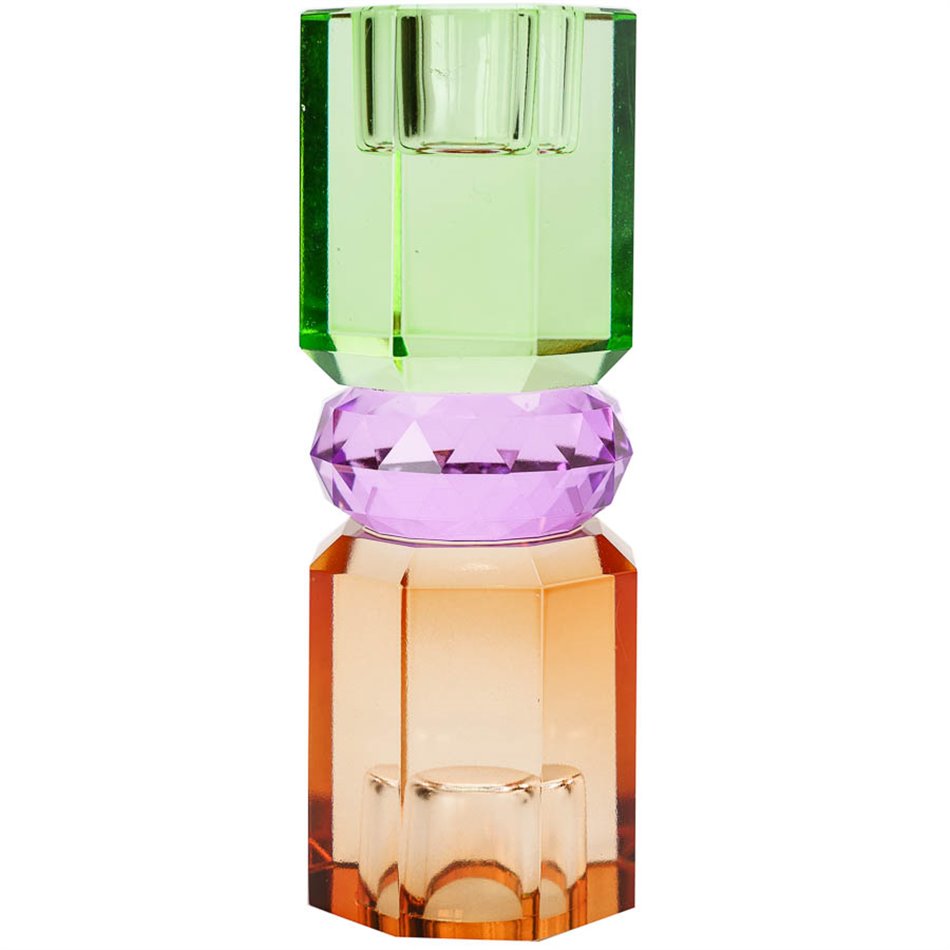 Crystal candleholder, mint/violet/brown, H15cm, D5.5cm