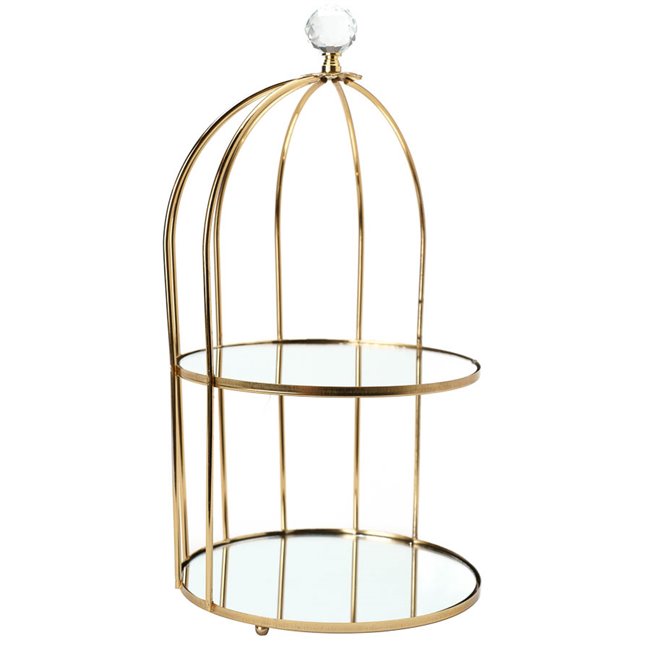 Etagiere 2 tier, metal/mirror, golden, D18x33cm