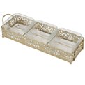 Glass/metal serving plate, golden, 7x34x11cm