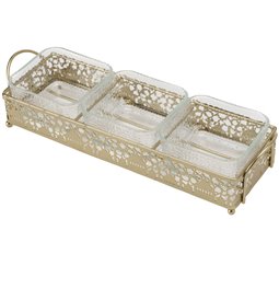 Glass/metal serving plate, golden, 7x34x11cm