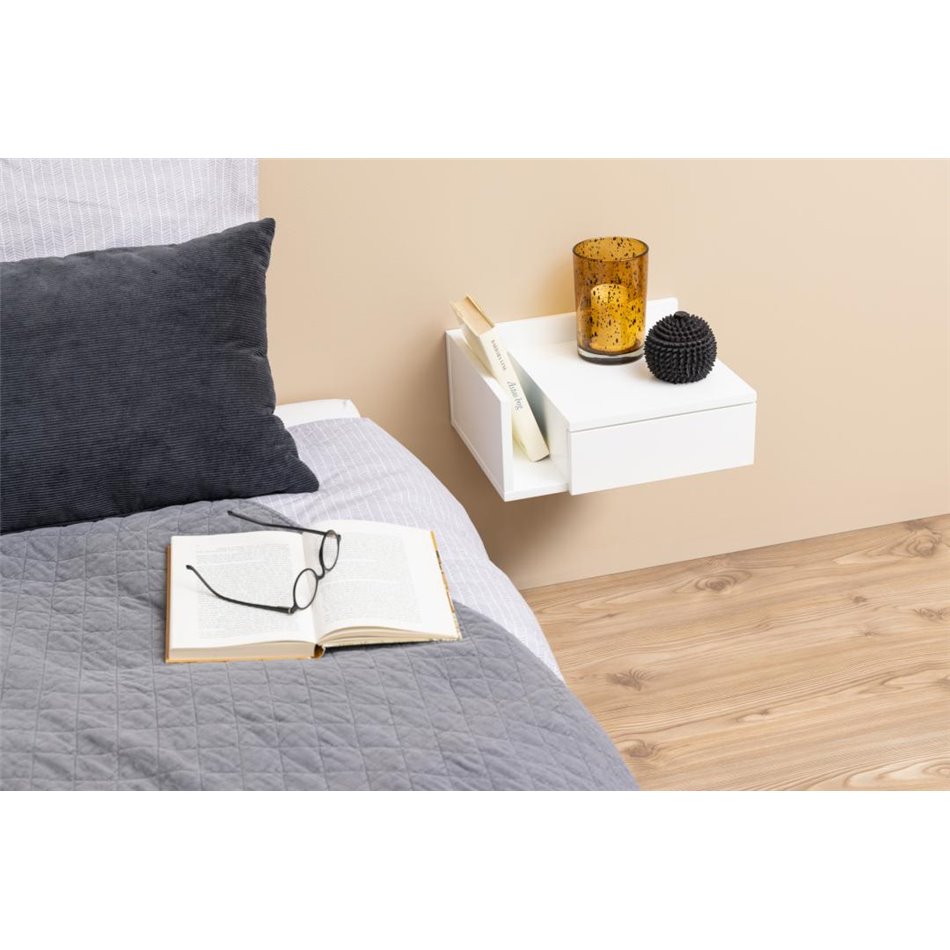 Bedside table Ashlan, white, MDF, H16.5x40x32cm