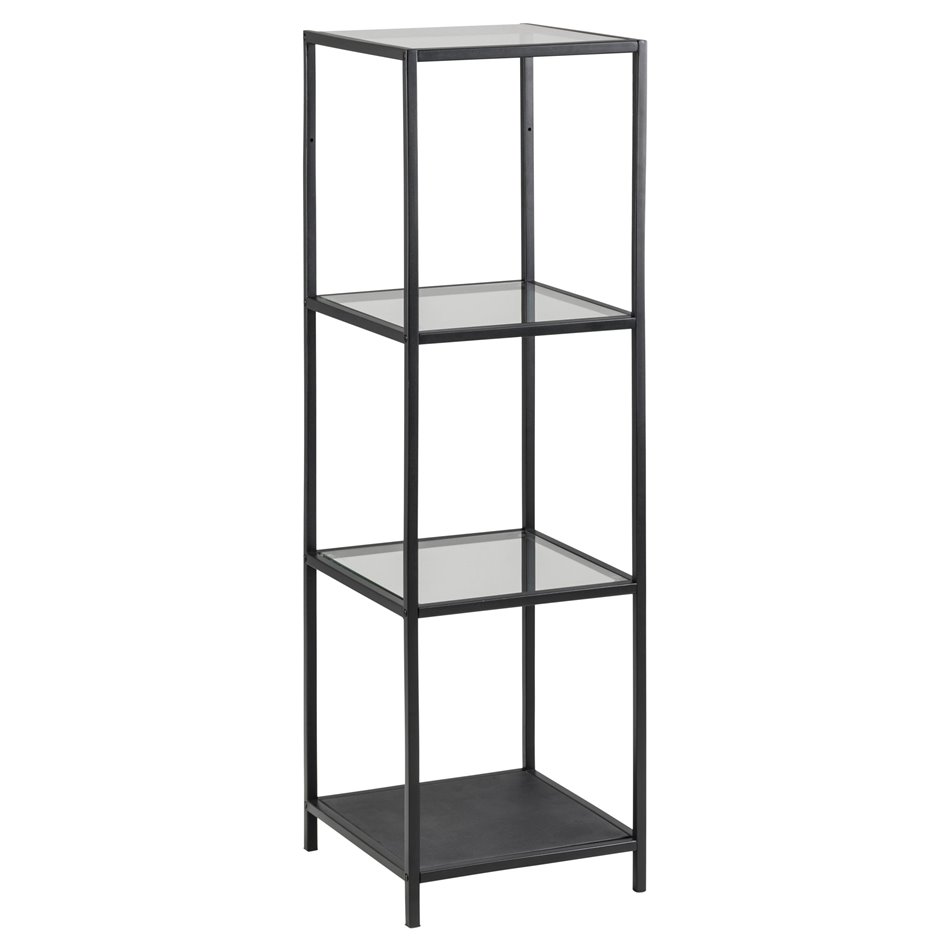 Bookcase Aford, top glass/black frame 119.5x35x37cm