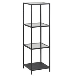 Bookcase Aford, top glass/black frame 119.5x35x37cm