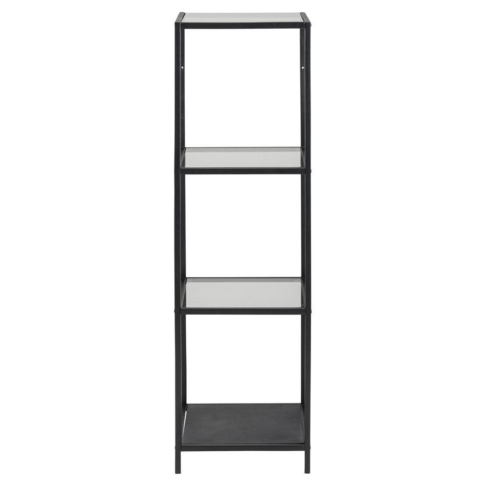 Bookcase Aford, top glass/black frame 119.5x35x37cm