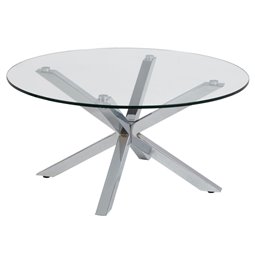 Coffee table Aheaven, top glass/silver legs, D82cm, H40cm