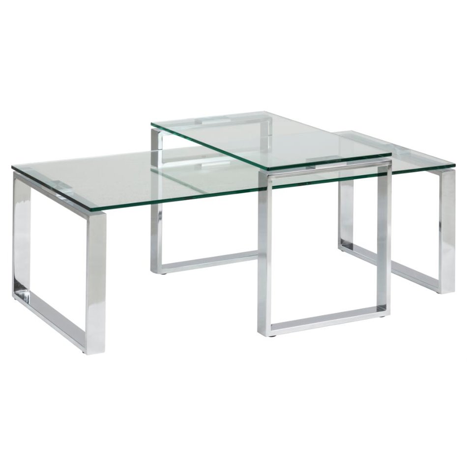 Coffee table set Akatrine, 2 pcs, glass/silver,  H45x115x69cm