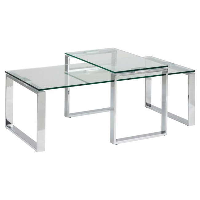 Coffee table set Akatrine, 2 pcs, glass/silver,  H45x115x69cm