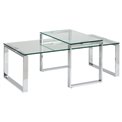 Coffee table set Akatrine, 2 pcs, glass/silver,  H45x115x69cm