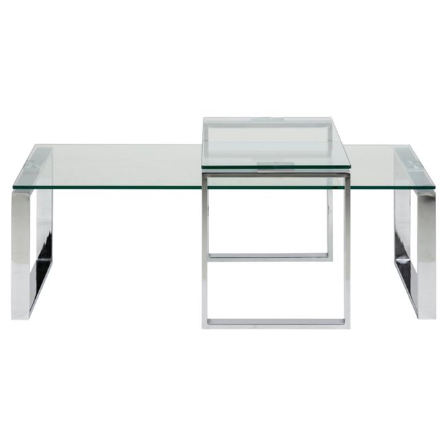 Coffee table set Akatrine, 2 pcs, glass/silver,  H45x115x69cm