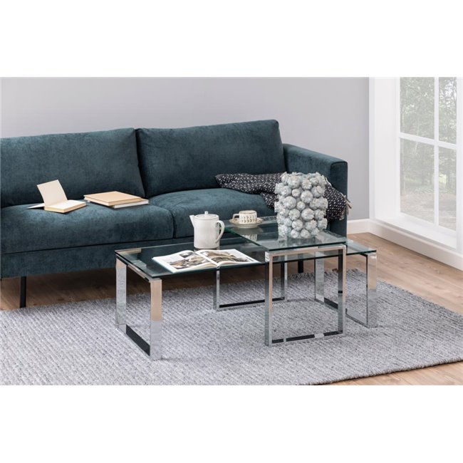 Coffee table set Akatrine, 2 pcs, glass/silver,  H45x115x69cm