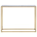 Console table Alis,top glass, white marble look/gold legs, H80.5x110x26cm
