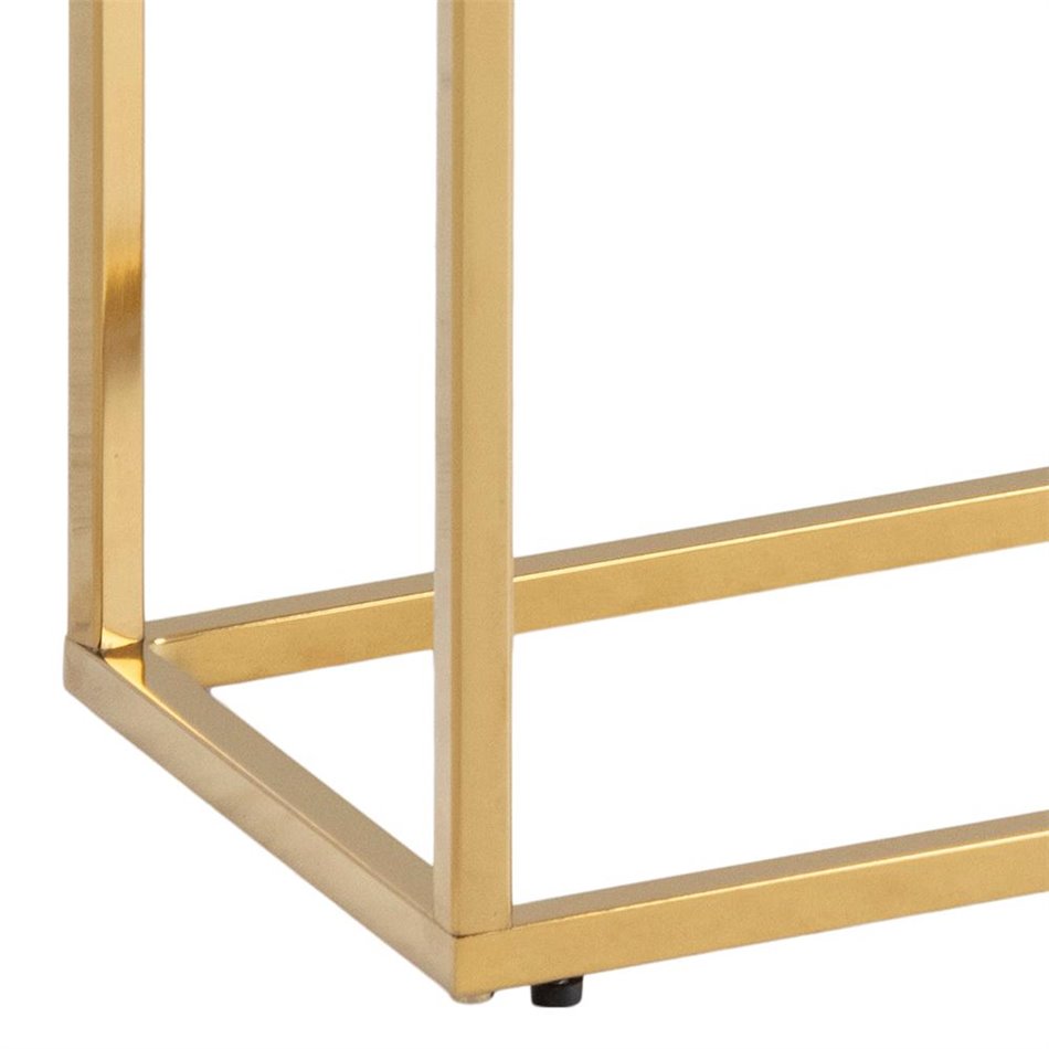 Console table Alis,top glass, white marble look/gold legs, H80.5x110x26cm