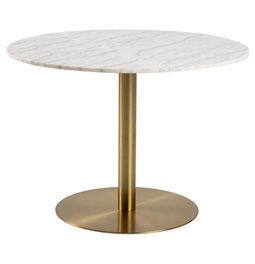 Pietų stalas Acorby, baltas, marmuro imitacija/žalvarinės sp. kojos, H75xD105cm
