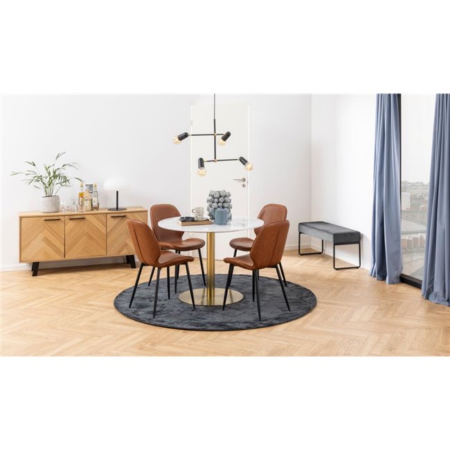 Dining table Acorby, white, artificial marble/brass colour legs, H75xD105cm