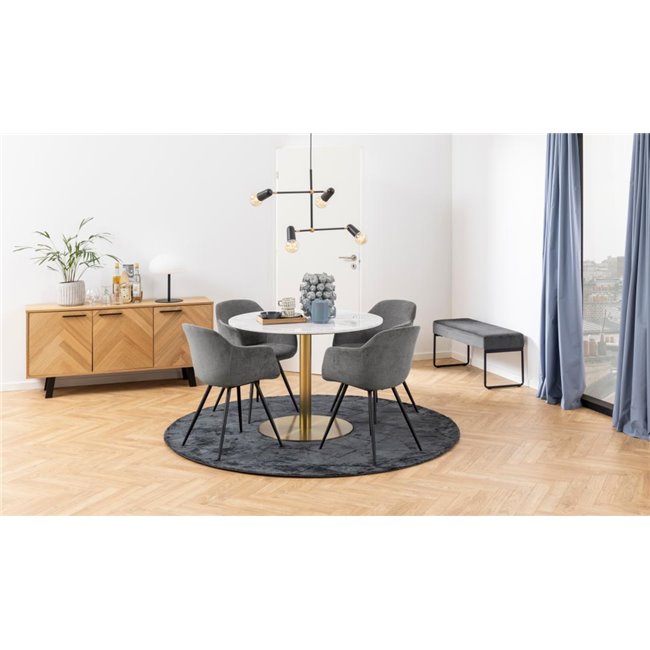 Dining table Acorby, white, artificial marble/brass colour legs, H75xD105cm