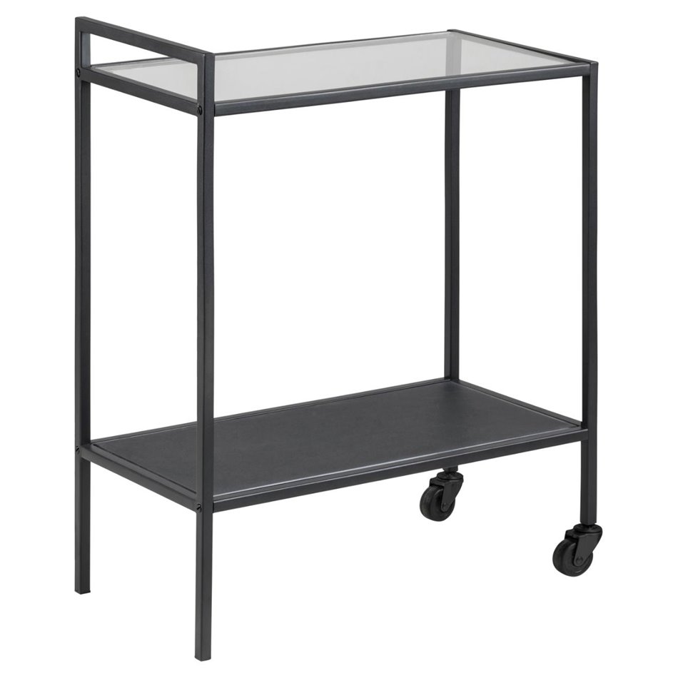 Serving trolley Aford, top glass/black legs 75x60x30cm