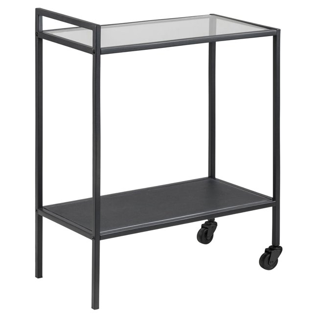 Serving trolley Aford, top glass/black legs 75x60x30cm