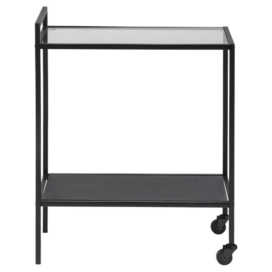 Serving trolley Aford, top glass/black legs 75x60x30cm