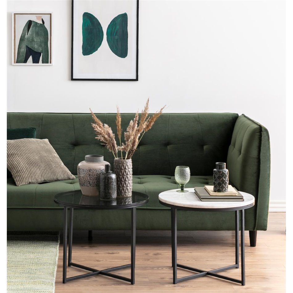 Side table Across, smoked glass/black legs, H45xD55cm