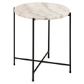 Side table Avila, white, artificial marble/black legs H45xD42cm