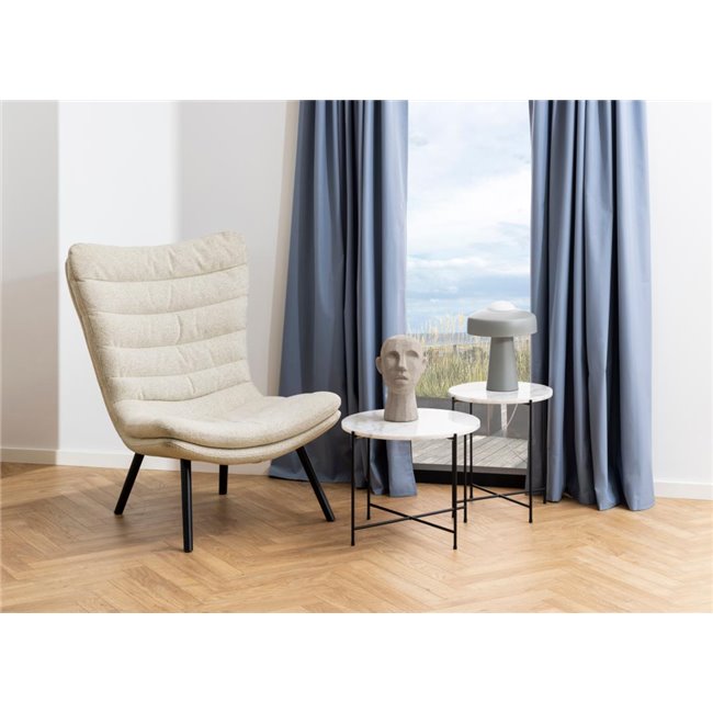 Side table Avila, white, artificial marble/black legs H45xD42cm