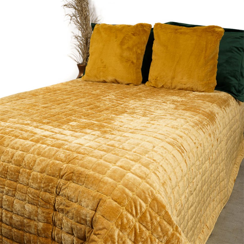 Bed cover Jakobine, gold, velvet, 220x240cm