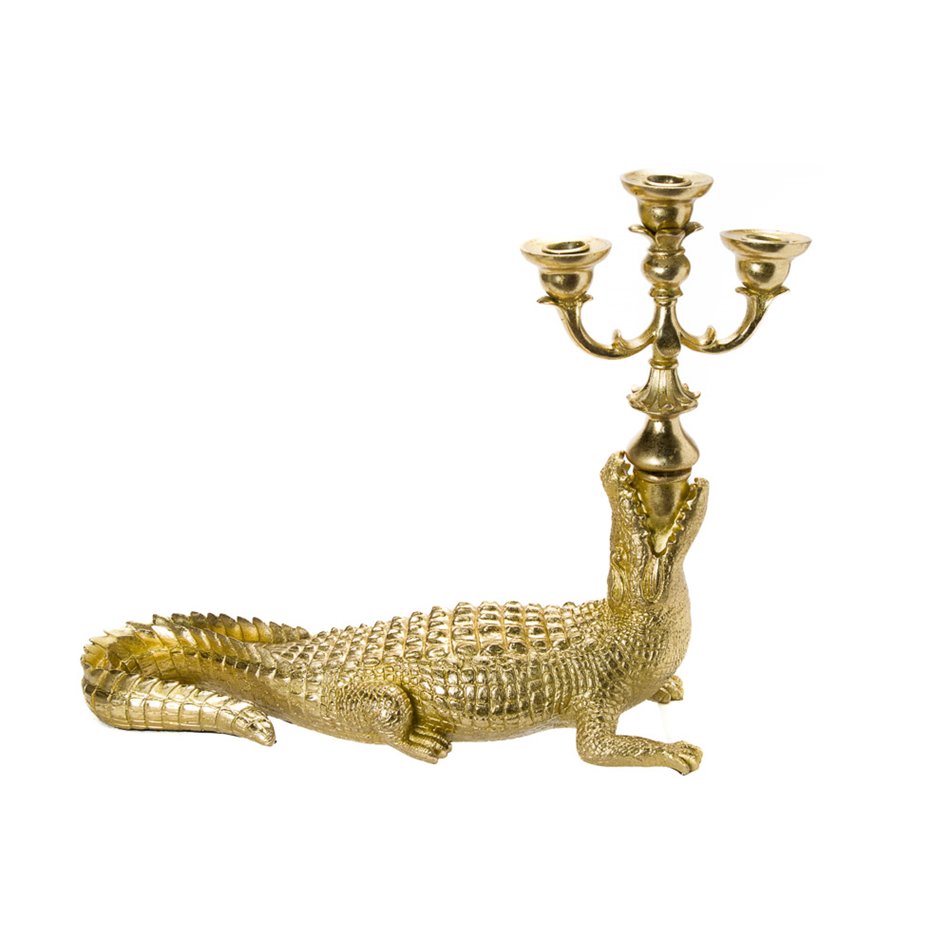 Deco/candle holder Gold crocodile, 53.5x44x21.5cm