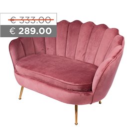 Fotelis SHELL, rožinės sp., 2-jų vietų, H85x129x85cm,  sėdimosios dalies aukštis 43cm