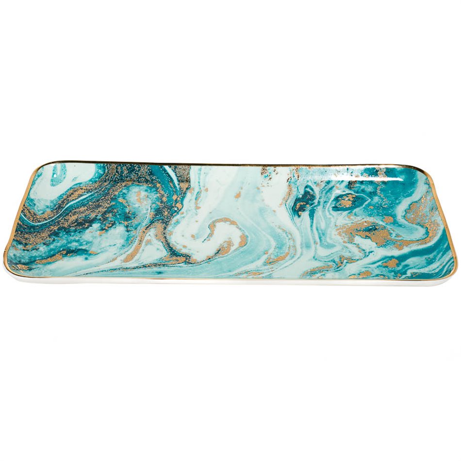 Decorative plate Marciano 15, green/gold, 36.4x17.1x1.6cm