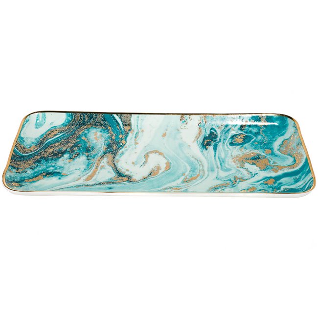 Decorative plate Marciano 15, green/gold, 36.4x17.1x1.6cm