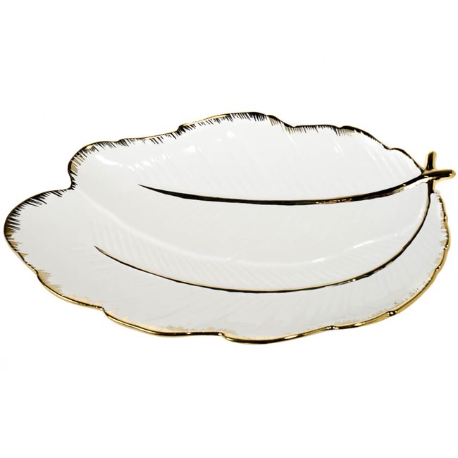 Decorative plate Margita feather, white/ gold, 35x22.5x4cm