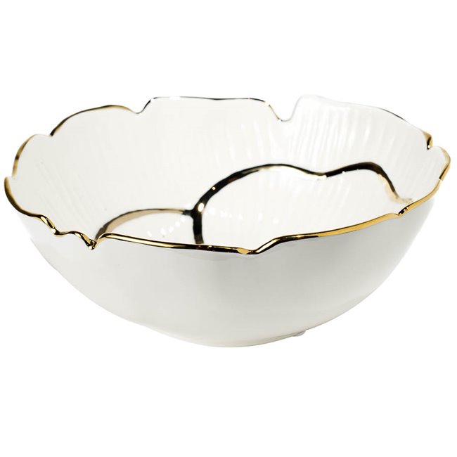 Decorative plate Margita flower, white/ gold, 25x25x9.5cm