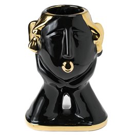 Vase Mamolla, shiny black/ gold, 18.6x14x25.8cm