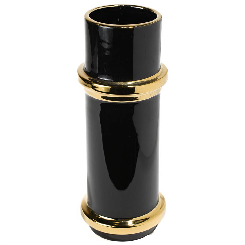 Vase Merta, shiny black/ gold, 11.8x11.8x30.9cm