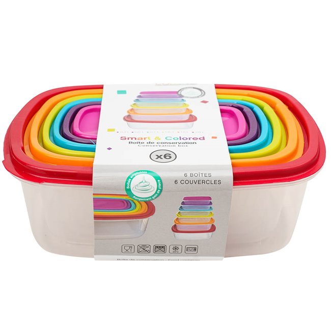 BOX X6 RECT PP COLORS SET, H9xL6xP19cm