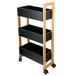 3TIER CADDY WHEELS BLACK NATUR,H80,5xL41xW20cm