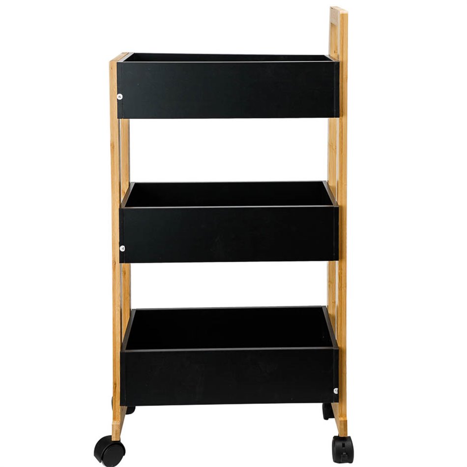 3TIER CADDY WHEELS BLACK NATUR,H80,5xL41xW20cm
