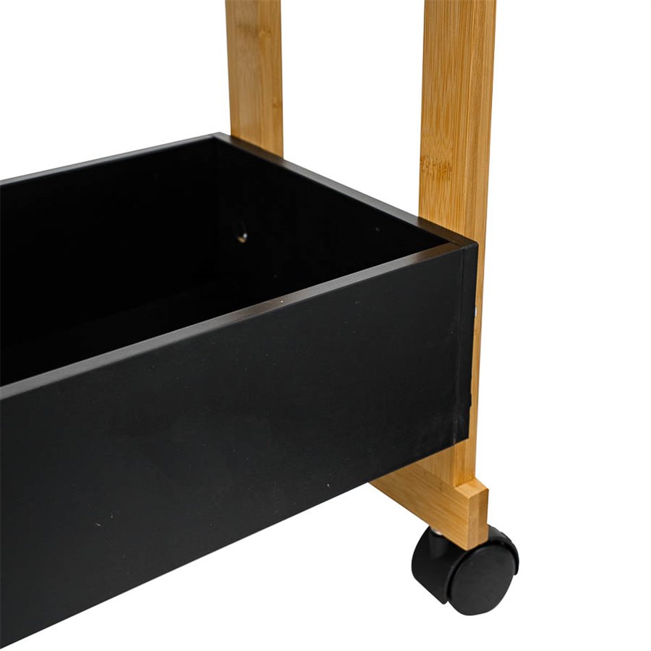 3TIER CADDY WHEELS BLACK NATUR,H80,5xL41xW20cm