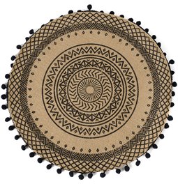 Placemat Agulo black, printed jute with pompom, DIA38CM