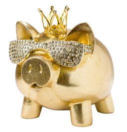 Deco Vinyl Pig, golden, 17.5x17x14cm